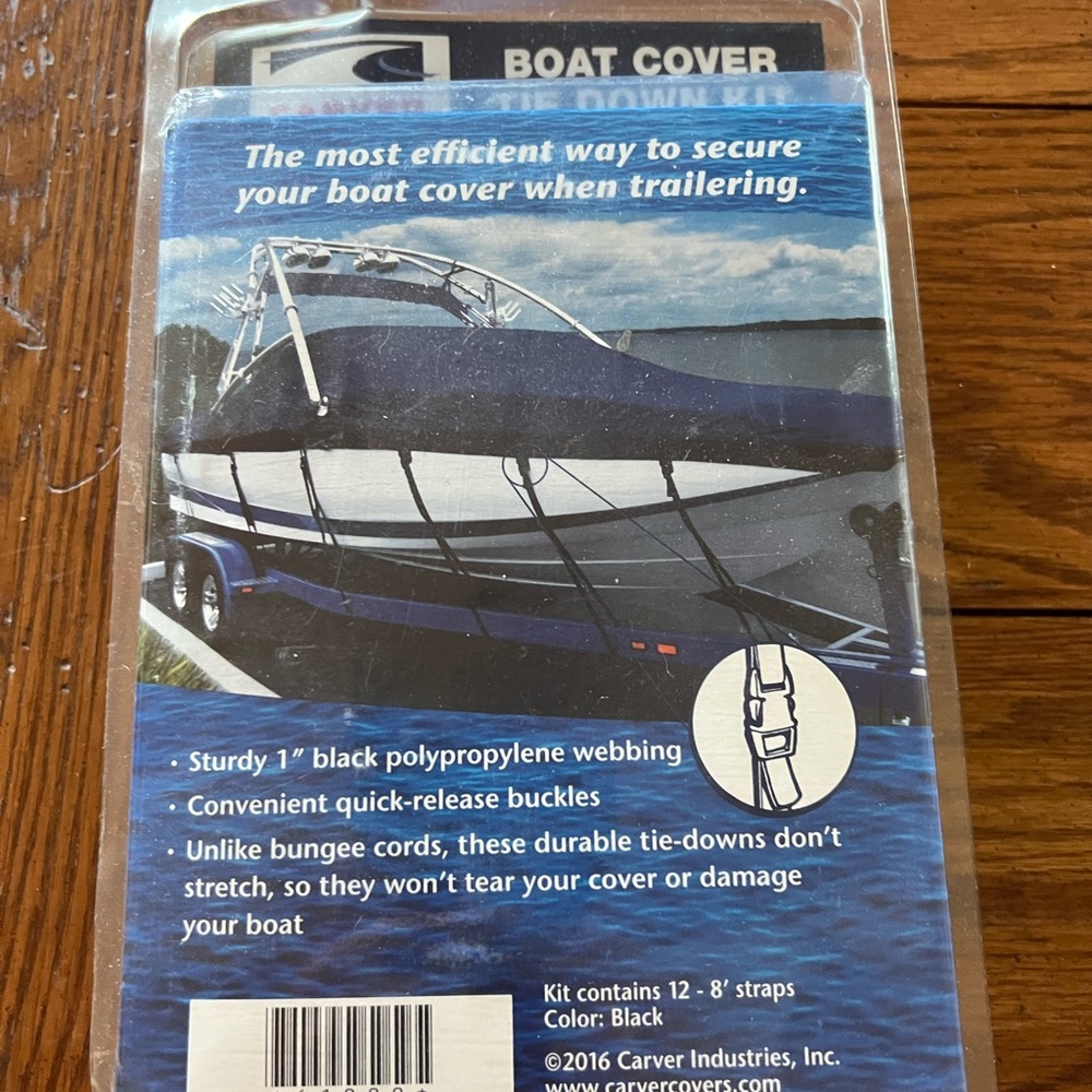 Brand new tie downs for boat cover.  Fits 18’ flats boat